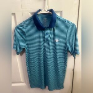 AFTCO Teal and Navy Striped Polo